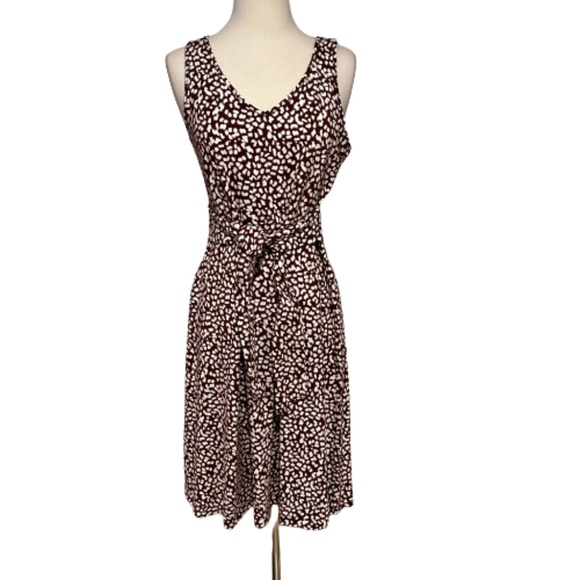 APT. 9 Cinch-Waist Fit & Flare Midi Dress Spandex Brown Animal Print Small - Picture 2 of 8